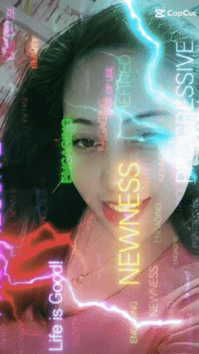 Woman Surrounded By Words Newness GIF