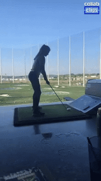 Woman Swinging Golf Club With Collab Clips Logo GIF