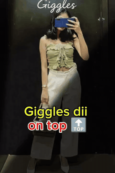 Woman Taking Mirror Selfie Giggles Dii GIF