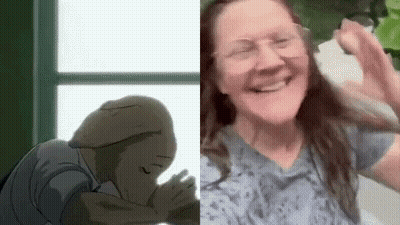 Woman Taking Selfie Next To Drawing Of Man And Woman GIF