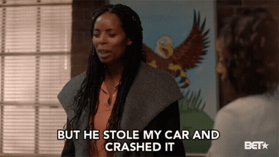 Woman Talking About Car Theft And Crash GIF