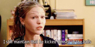 Woman Talking About Man Who Kicked Himself In The Balls GIF
