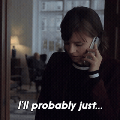 Woman Talking On Cell Phone Saying I'll Probably Just GIF