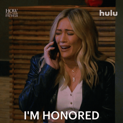 Woman Talking On Cell Phone Saying I'm Honored GIF