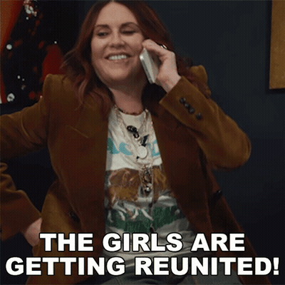Woman Talking On Cell Phone Says The Girls Are Getting Reunited GIF