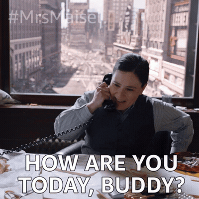 Woman Talking On Phone Saying How Are You Today Buddy GIF