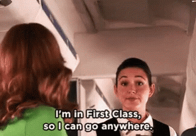 Woman Talking On Plane Says I'm In First Class So I Can Go Anywhere GIF