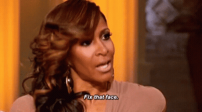Woman Talking To Another Saying Fix That Face GIF