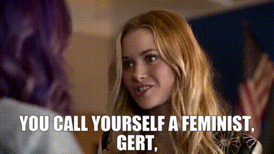Woman Talking To Another Woman You Call Yourself A Feminist Gert GIF
