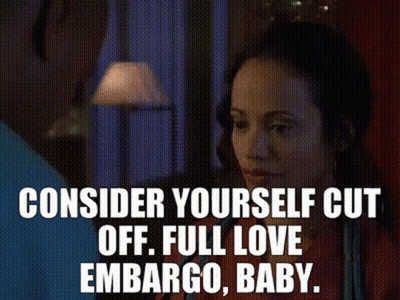 Woman Talking To Man In Dark Room Consider Yourself Cut Off Full Love Embargo Baby GIF