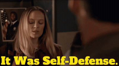 Woman Talking To Man It Was Self-Defense GIF