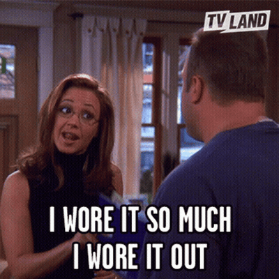 Woman Talking to Man Saying I Wore It So Much I Wore It Out