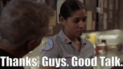 Woman Talking To Man Saying Thanks Guys Good Talk GIF