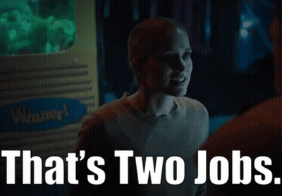 Woman Talking To Man Saying That's Two Jobs GIF