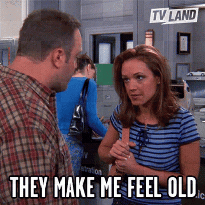 Woman Talking To Man Saying They Make Me Feel Old GIF