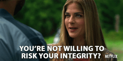 Woman Talking To Man Saying You're Not Willing To Risk Your Integrity GIF