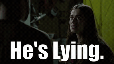 Woman Talking To Man With Words He's Lying GIF