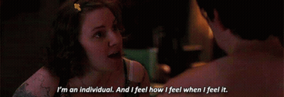 Woman Telling Shirtless Man I'm An Individual GIF