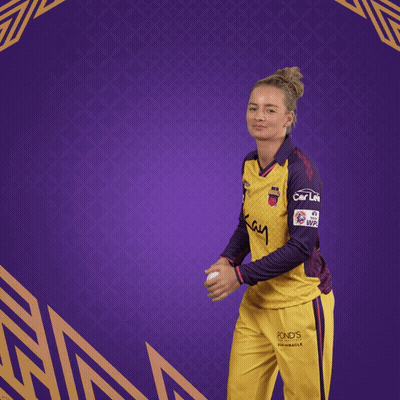Woman Throws Ball In Yellow Purple Chennai Super Kings Jersey GIF