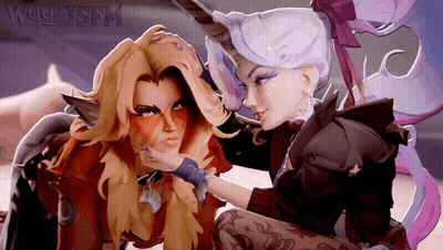 Woman Touching Another Woman's Hair With Woozysfm GIF