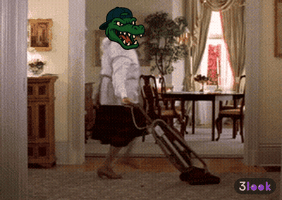Woman Using Vacuum Cleaner With 3Look Logo GIF