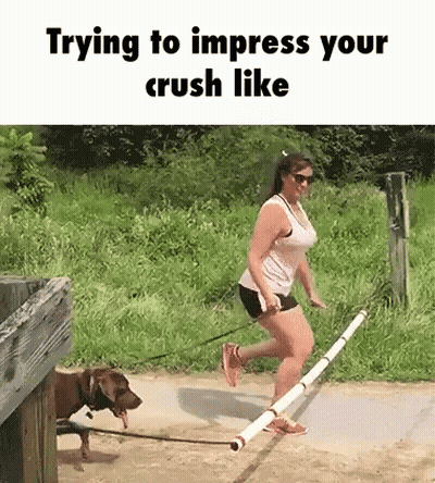 Woman Walking Dog On Leash Impressing Crush GIF