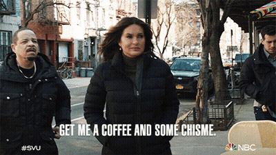 Woman Walking Down Street Says Get Me A Coffee And Some Chisme GIF