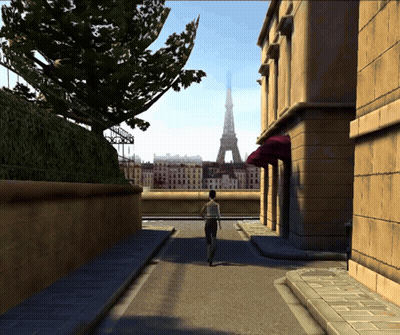 Woman Walking Down Street With Eiffel Tower GIF