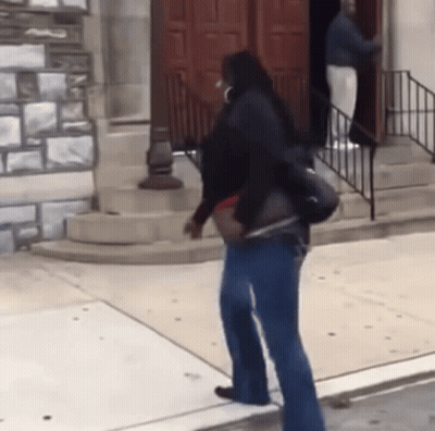 Woman Walking In Blue Jeans GIF