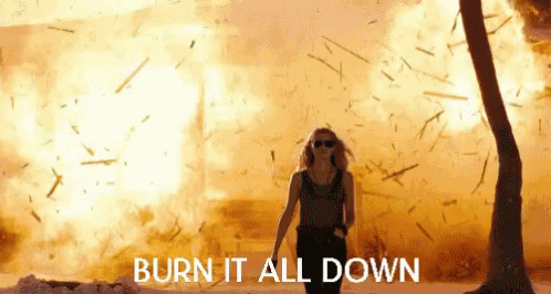 Woman Walking In Front Of Explosion Burn It All Down GIF