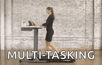 Woman Walking On Treadmill At Desk GIF