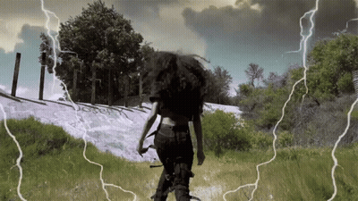 Woman Walking Through Lightning Field GIF