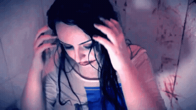 Woman Washing Hair In Blue And White Striped Shirt GIF