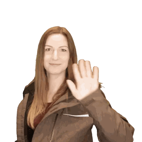 Woman Waving Brown Jacket Sticker
