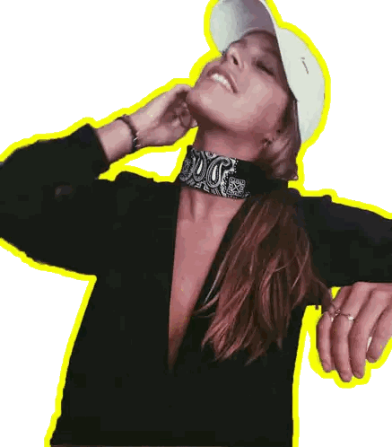 Woman Wearing Bandana And Hat With I Sticker