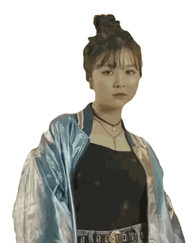 Woman Wearing Black Top And Blue Jacket With O Necklace Sticker