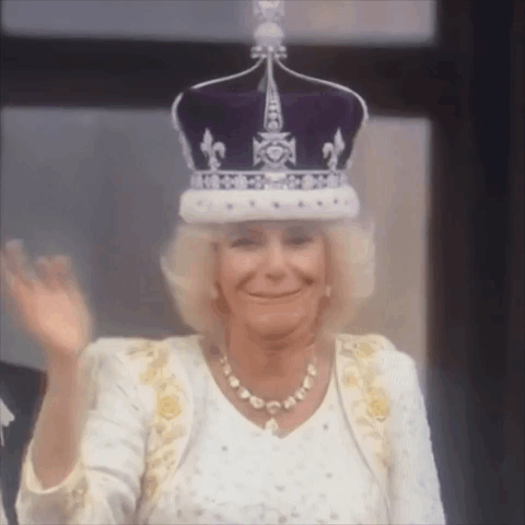 Woman Wearing Crown Waving Smiling GIF