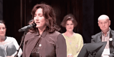 Woman Wearing Don't Ban Arts And Shirt GIF
