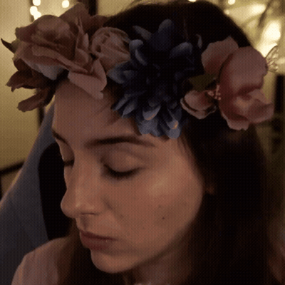 Woman Wearing Flower Crown With Blue And Pink Flowers GIF
