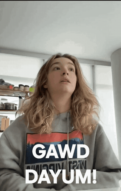 Woman Wearing Gawd Dayum Sweatshirt GIF