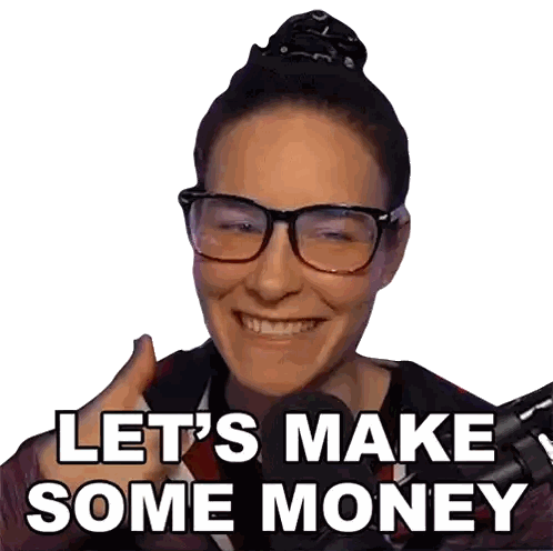 Woman Wearing Glasses Saying Lets Make Money Sticker