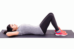 Woman Wearing Gray Shirt Doing Crunches Exercise GIF