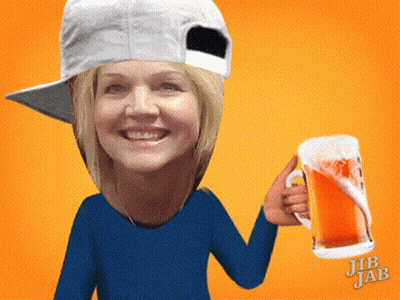 Woman Wearing Hat Holding Beer Mug With Jib Jab GIF