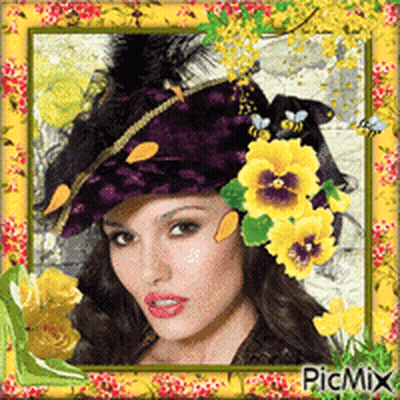 Woman Wearing Hat With Yellow Flowers GIF