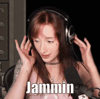 Woman Wearing Headphones And Jammin Choker GIF