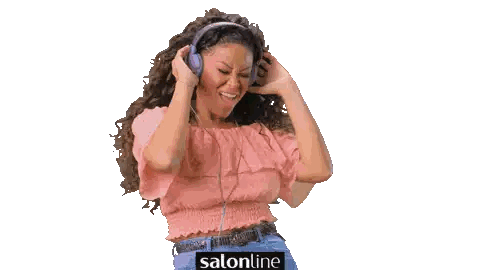 Woman Wearing Headphones And Pink Off Shoulder Top Sticker