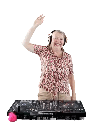 Woman Wearing Headphones At DJ Controller Sticker