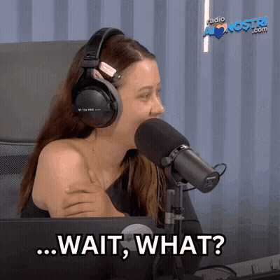 Woman Wearing Headphones In Front Of Microphone GIF