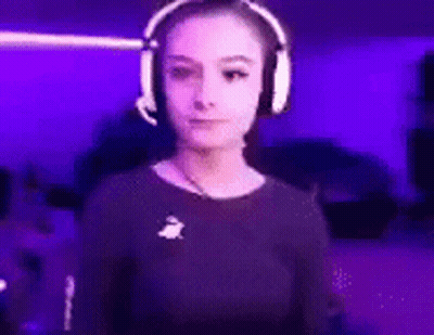 Woman Wearing Headphones Purple Background GIF