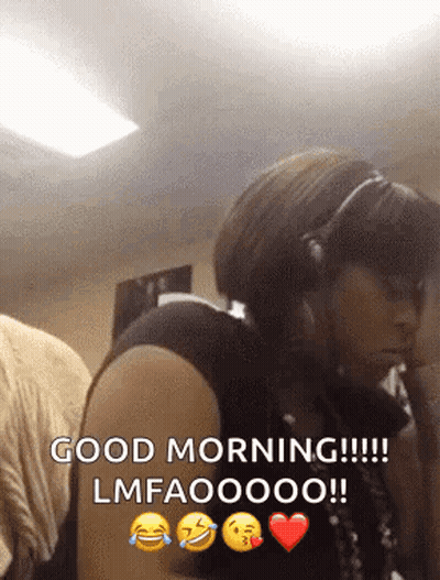 Woman Wearing Headphones Says Good Morning Lmfaoooo GIF
